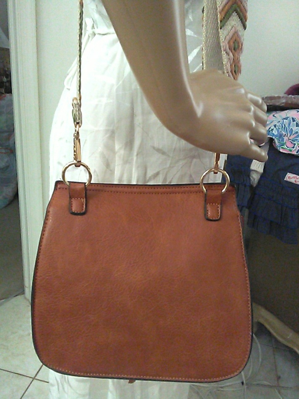 NWOT FAUX LEATHER BOHO Brown Crossbody Bag W/Tassel DECORATED  GUITAR STRAP - Picture 6 of 9